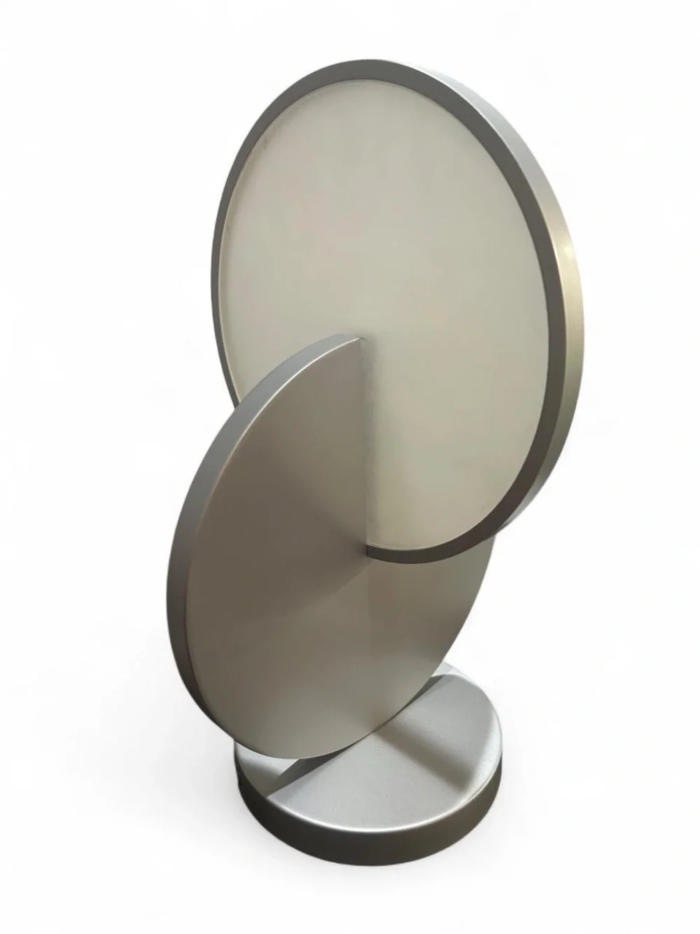 Modern Silver Eclipse Table Lamp Geometric LED Circle Desk Light Needs Cord